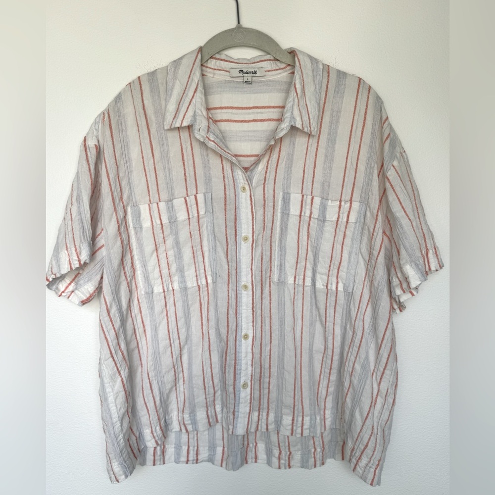 Madewell Women’s Beachside Seersucker Delmar Stripe Blouse- Size Large